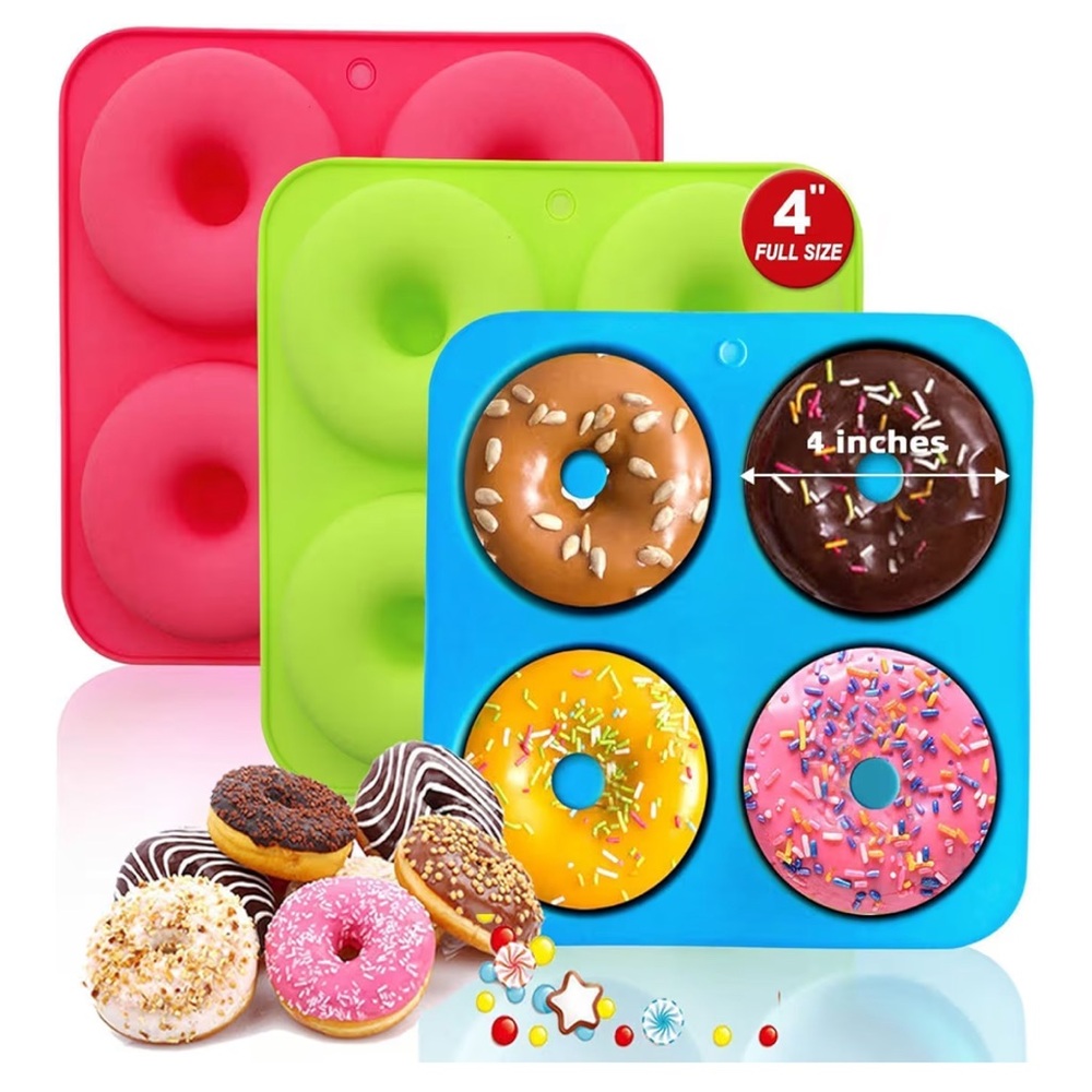 Silicone Donut Baking Molds - Pink, Green, Blue 4”